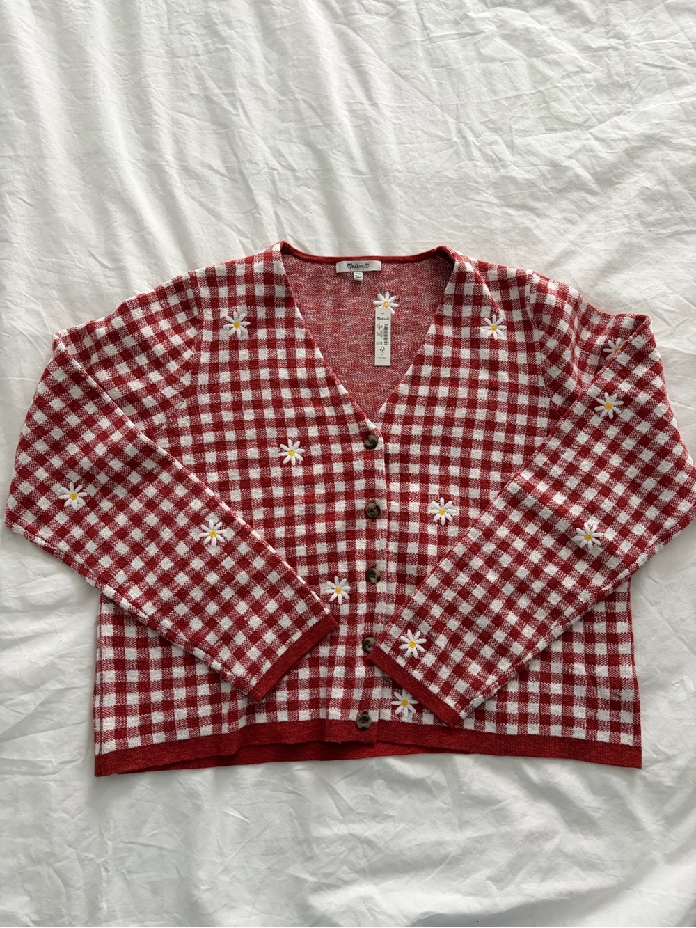 Madewell Spring Cardigan Gingham Daisy-Embroidered - Picture 4 of 12